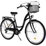 Milord. 28 Zoll 7-Gang schwarz Komfort Fahrrad mit Korb und Rückenträger, Hollandrad, Damenfahrrad, Citybike, Cityrad, Retro, Vintage