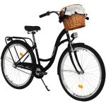 Schwarze Milord Bikes Schwanenhalsrahmen 3 Gang Retro Fahrräder mit Beleuchtung für Damen 26 Zoll mit Nabenschaltung mit Kettenantrieb mit Rücktrittbremse 