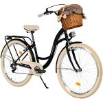 Milord Komfort Fahrrad mit Weidenkorb Hollandrad, Damenfahrrad, Citybike, Retro, Vintage, 28 Zoll, Schwarz-Creme, 7-Gang Shimano