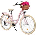 Milord Komfort Fahrrad mit Weidenkorb, Hollandrad, Damenfahrrad, Citybike, Vintage, 26 Zoll, Rosa-Creme, 7-Gang Shimano