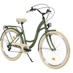 Milord Komfort Fahrrad Retro Vintage Damenfahrrad, 26 Zoll, Grün-Creme, 7 Gang Shimano