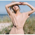 Peachfarbene Oversize Sommerkleider aus Leinen für Damen Größe XXS für den für den Sommer 