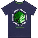 Marineblaue Kurzärmelige Minecraft Pailletten Shirts für Kinder für Jungen Größe 158 