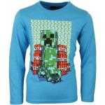 Hellblaue Langärmelige Minecraft Rundhals-Ausschnitt Printed Shirts für Kinder & Druck-Shirts für Kinder aus Baumwolle Größe 152 