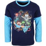 Dunkelblaue Langärmelige Minecraft Rundhals-Ausschnitt Printed Shirts für Kinder & Druck-Shirts für Kinder aus Baumwolle Größe 116 