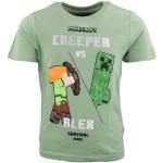 Hellgrüne Sportliche Kurzärmelige Minecraft Rundhals-Ausschnitt Printed Shirts für Kinder & Druck-Shirts für Kinder aus Baumwolle Größe 134 