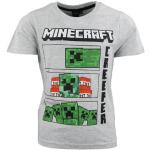 Graue Sportliche Kurzärmelige Minecraft Rundhals-Ausschnitt Printed Shirts für Kinder & Druck-Shirts für Kinder Größe 134 