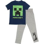 Blaue Melierte Minecraft Lange Kinderschlafanzüge aus Baumwolle für Jungen Größe 140 