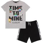 Schwarze Melierte Kurzärmelige Minecraft T-Shirts aus Baumwolle für Herren 