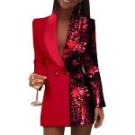 Rote Business Langärmelige Minetom Mini V-Ausschnitt Blazerkleider mit Glitzer mit Knopf für Damen Größe M für Partys 