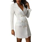 Weiße Business Langärmelige Minetom V-Ausschnitt Blazerkleider mit Knopf für Damen Größe M für Partys für den für den Herbst 