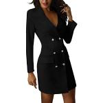 Schwarze Business Langärmelige Minetom V-Ausschnitt Blazerkleider mit Knopf für Damen Größe L für Partys für den für den Herbst 