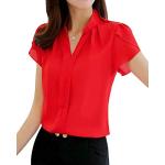 Rote Elegante Kurzärmelige Minetom V-Ausschnitt Tunika-Blusen aus Chiffon für Damen Größe M für Partys für den für den Sommer 