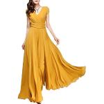 Gelbe Elegante Kurzärmelige Minetom Maxi V-Ausschnitt Lange Abendkleider aus Chiffon für Damen Größe XS für Partys für den für den Sommer 