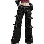 Schwarze Gothic Atmungsaktive Minetom Baggy Jeans & Loose Fit Jeans mit Reißverschluss aus Denim für Damen Größe L 