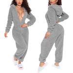 Graue Minetom Pyjamas lang mit Reißverschluss aus Fleece für Damen Größe M für den für den Winter 
