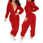 Rote Minetom Pyjamas lang mit Reißverschluss aus Fleece für Damen Größe XXL für den für den Winter 