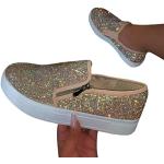 Goldene Casual Minetom Low Sneaker mit Strass ohne Verschluss in Normalweite atmungsaktiv für Damen Größe 41 