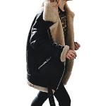 Schwarze Streetwear Minetom Maxi Kurze Lederjacken aus Veloursleder für Damen Größe L für den für den Winter 