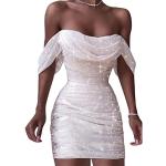 Weiße Elegante Ärmellose Minetom Mini Minikleider & kurze Kleider mit Pailletten enganliegend für Damen Größe M für Partys 