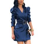 Marineblaue Minetom Mini Bandage-Kleider & Bodycon-Kleider mit Reißverschluss aus Leder für Damen Größe S für Partys 