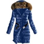 Blaue Gesteppte Elegante Minetom Maxi Daunenmäntel lang aus Pelz mit Pelzkragen für Damen Größe XS für den für den Winter 