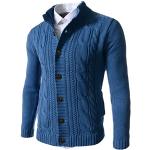 Blaue Unifarbene Minetom Stehkragen Grobstrickjacken für Herren Größe XL für den für den Winter 