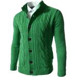 Grüne Unifarbene Minetom Stehkragen Grobstrickjacken für Herren Größe L für den für den Winter 