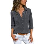 Graue Langärmelige Minetom Button Down Kragen Jeansblusen aus Denim für Damen Größe S für Partys 