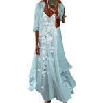 Hellblaue Vintage Langärmelige Minetom Maxi V-Ausschnitt Lange Abendkleider aus Chiffon für Damen Größe XXL für Brautjungfern für den für den Sommer 