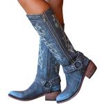 Blaue Minetom Blockabsatz Damencowboystiefel & Damenwesternstiefel mit Reißverschluss in Normalweite aus Gummi leicht Größe 37 für den für den Winter 