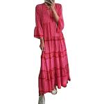 Rote Elegante Langärmelige Minetom Maxi V-Ausschnitt Wickelkleider mit Rüschen aus Canvas für Damen Größe M für Partys 