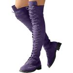 Violette Minetom Damenoverkneestiefel mit Schnürsenkel in Normalweite aus Veloursleder leicht Größe 37 