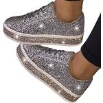 Silberne Elegante Minetom Pailletten-Sneaker mit Pailletten mit Schnürsenkel in Normalweite aus Stoff leicht für Damen Größe 42 