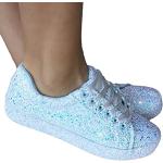 Hellblaue Elegante Minetom Pailletten-Sneaker mit Pailletten mit Schnürsenkel in Normalweite aus Stoff atmungsaktiv für Kinder Größe 35 