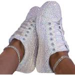 Weiße Elegante Minetom Pailletten-Sneaker mit Pailletten mit Schnürsenkel in Normalweite aus Stoff leicht für Kinder Größe 35 