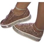 Goldene Elegante Minetom Pailletten-Sneaker mit Pailletten mit Schnürsenkel in Normalweite aus Stoff leicht für Damen Größe 42 