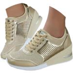 Goldene Minetom Pailletten-Sneaker mit Pailletten mit Schnürsenkel in Normalweite leicht für Kinder Größe 35 