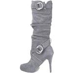 Graue Elegante Minetom High-Heel Stiefel mit Reißverschluss in Normalweite aus Veloursleder leicht für Damen Größe 42 für den für den Winter 
