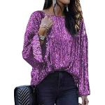 Violette Elegante Kurzärmelige Minetom T-Shirts mit Pailletten für Damen Größe L für Partys 