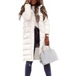 Weiße Gesteppte Winddichte Minetom Maxi Daunenmäntel lang aus Baumwolle mit Kapuze für Damen Größe XXL für den für den Winter 