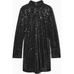 Schwarze COS Mini Stehkragen Minikleider & kurze Kleider mit Pailletten aus Satin für Damen Größe M 