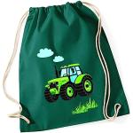 Dunkelgrüne Motiv Turnbeutel & Sportbeutel mit Traktor-Motiv aus Baumwolle für Kinder zum Schulanfang 