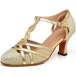 Goldene Salsa Schuhe mit Riemchen in Normalweite aus Veloursleder für Damen Größe 38,5 