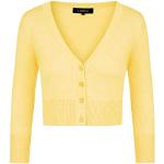 Gelbe Vintage 3/4-ärmelige Mini V-Ausschnitt Damencardigans mit Knopf Größe S 