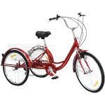 MINUS ONE Dreirad Für Erwachsene Erwachsenen Dreirad Fahrrad Mit 3 Rädern Seniorenrad Lastenfahrrad 24" 6-Gang-Schaltung Shimano mit Licht (Rotes mit Licht)