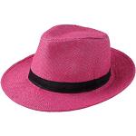 Reduzierte Pinke Panamahüte aus Stroh 58 für Damen Größe 3 XL für den für den Sommer 
