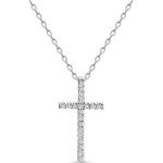 Miore Kette Damen 0.10 Ct Diamant Halskette mit Anhänger Kreuz Kette aus Weißgold 9 Karat / 375 Gold, Halsschmuck mit Diamanten Brillanten 45 cm lang