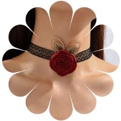 MIQIQAO Choker-Halskette mit Blumenrose, große Blume, Vintage-Stil, Samt-Halskette, schwarzes Wildleder, Samt, Schmuck für Damen und Mädchen, Zink