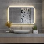 MIQU Badspiegel LED 80 x 60 cm Badezimmerspiegel mit Beleuchtung warmweiß/kaltweiß dimmbar Lichtspiegel Wandspiegel mit Touch + beschlagfrei rechteckig